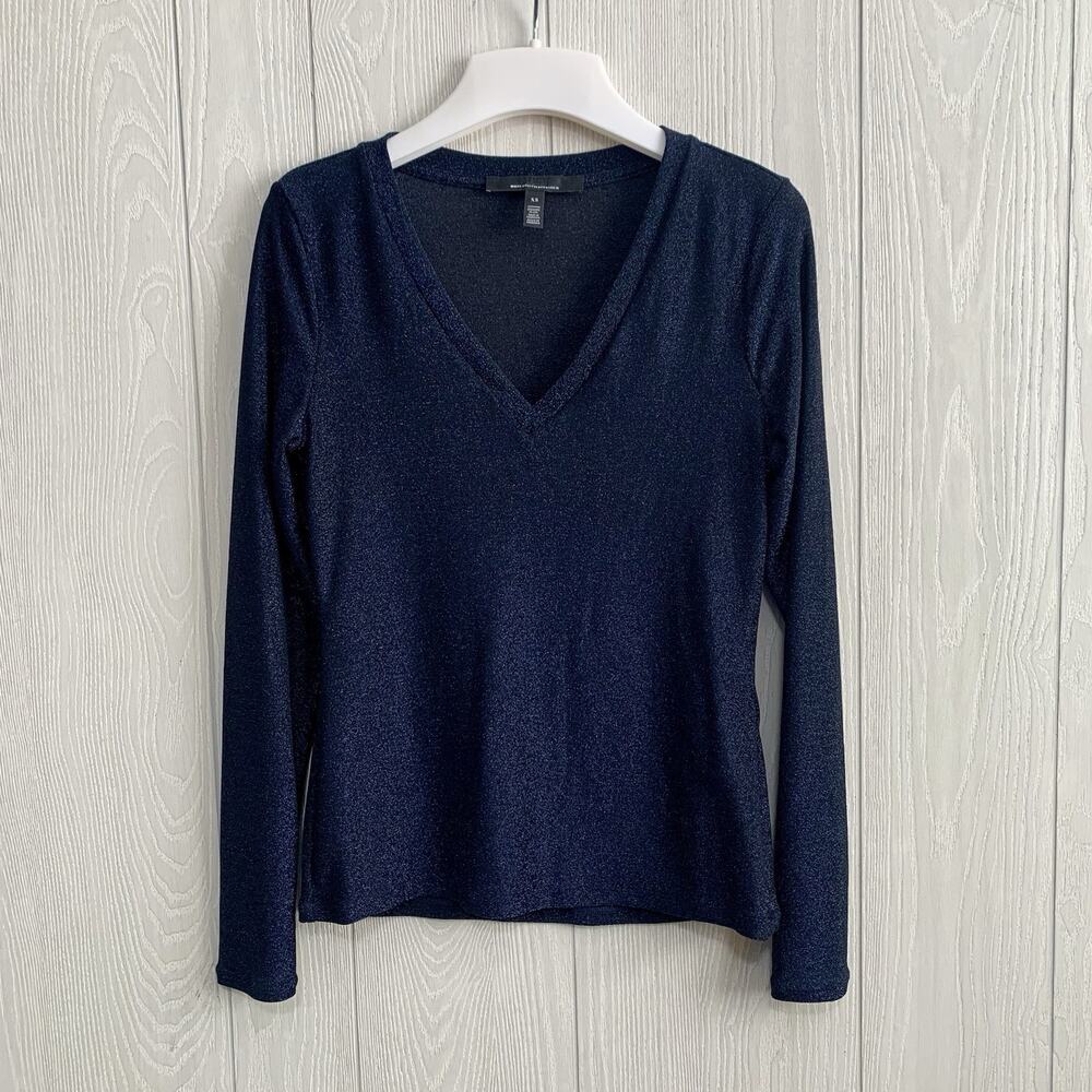 White House Black Market Blue Shimmer V-Neck Top XS